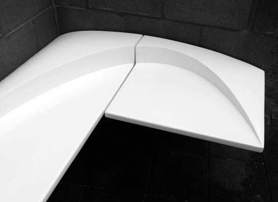 Curva Seating, Marine ply, polyurethane foam, fibreglass, stainless steel, 2-pak polyurethane, 150 × 2300 × 650mm, 2007